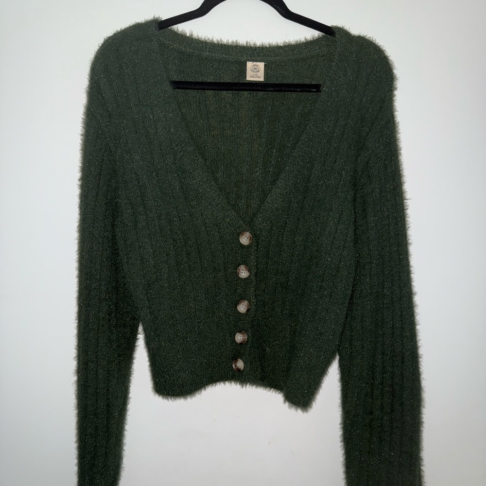 Urban Outfitters Green V-Neck Cardigan Sweater